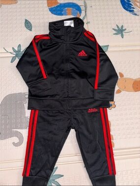 adidas Black Jacket with Red Accent Stitching